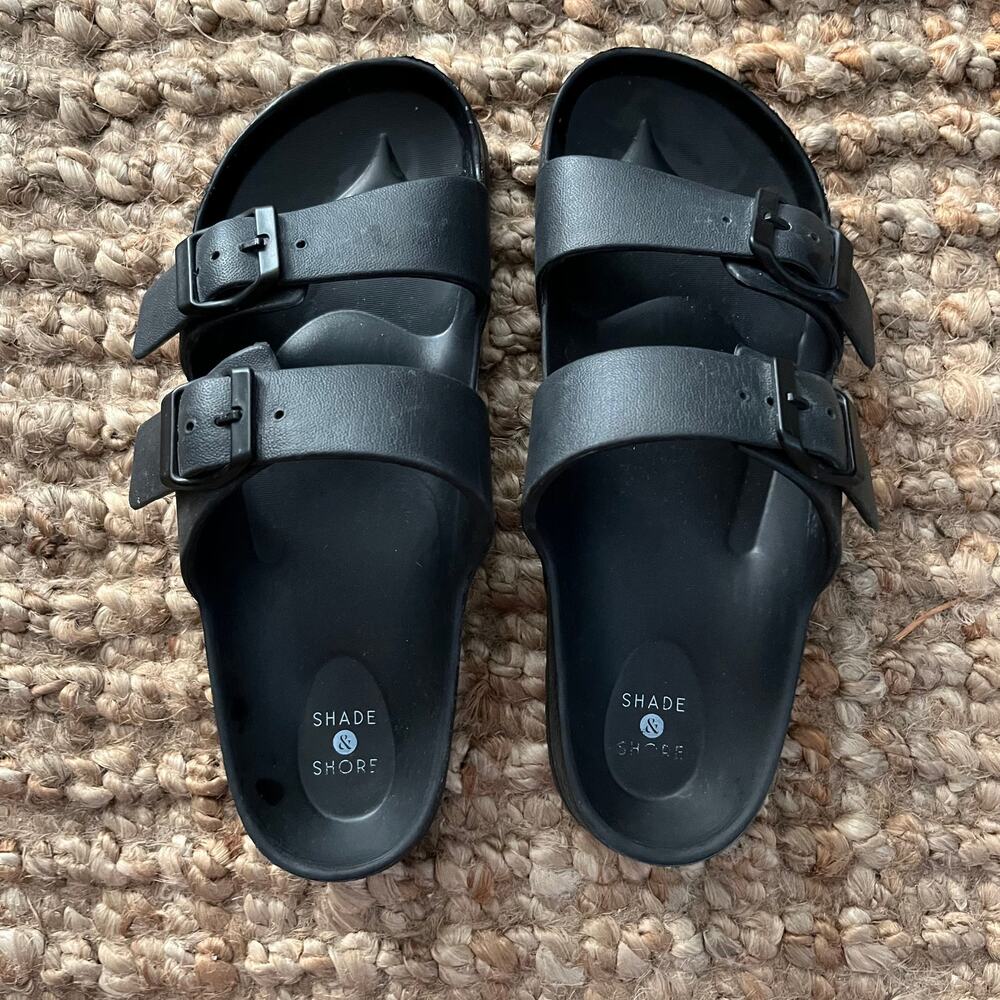 Shade & Shore Neida EVA Two Band Footbed Slide Sandals Bundle Black White 7 - Picture 3 of 15